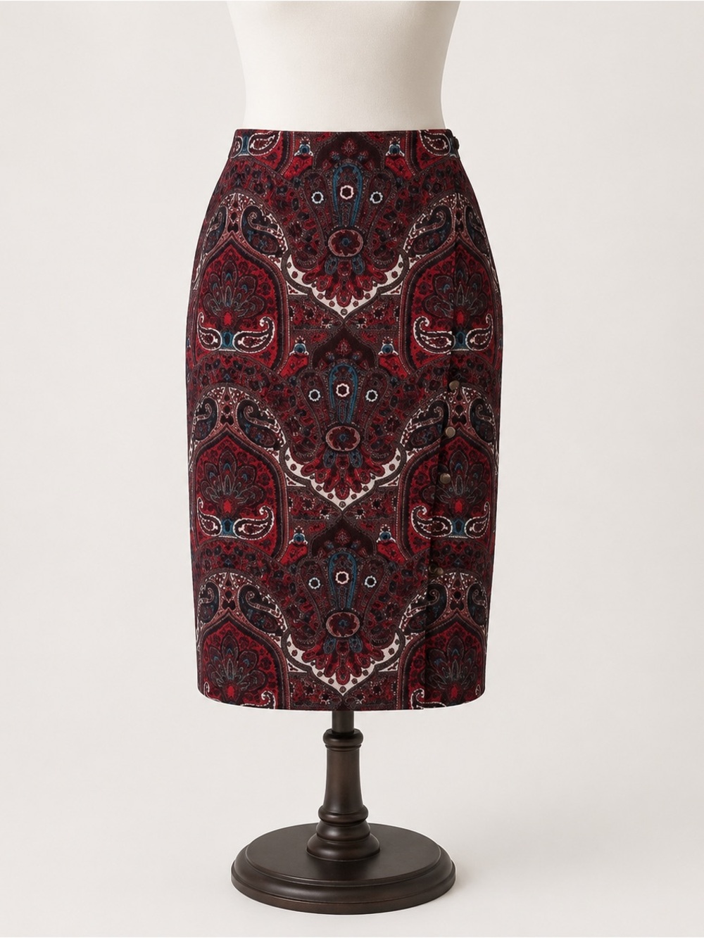 NEW Talbots red midi paisley tailored pencil classic skirt 6P